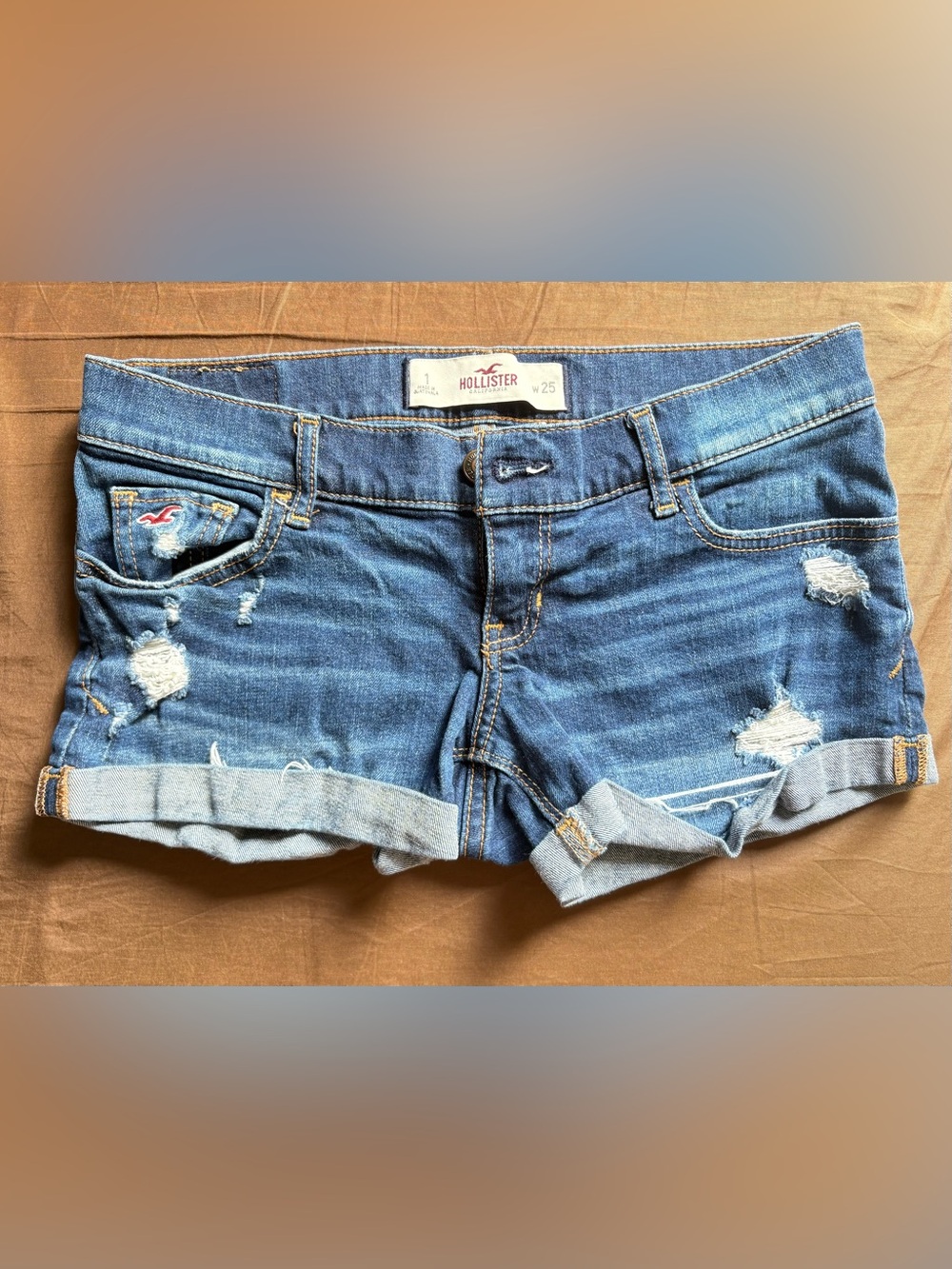 Y2K Hollister Distressed Jean Shorts 🌊 Rolled Cuff Low Rise Micro Shorts size 1